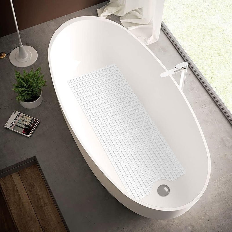 Non-Slip Bathtub Mat 65 x 35 cm, Long Shower Bath Mat with Strong Suction Cups, Quick Drain Holes, Machine Washable Bathroom Safety Mat, Anti-Slip Tub Mat, (White) - Image 4