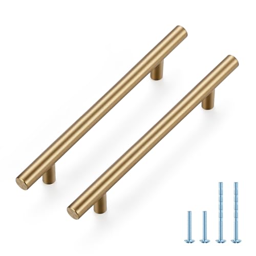 JOY DECOR 5 Pack Champagne Bronze Cabinet Pulls 738 Inch Length 5 Inch 128mm Hole Center Stainless Steel Kitchen Cabinet Handles for Drawer and Cupboard - Image 1