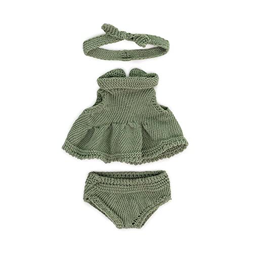 Miniland Clothes for Dolls 8 1/4'' Knitted Outfit Dress & Headband - ECO, Made in Spain, Quality, Role Play, Educational - Image 1