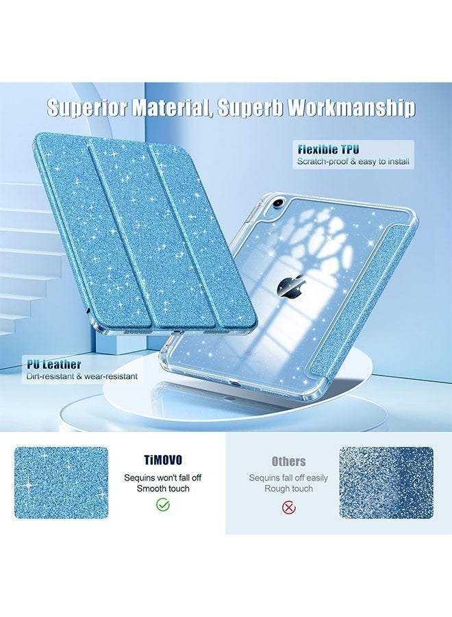 Protective Case for iPad (A16) 11th/10th Generation (2025/2022) with Pen Holder, Cute Shiny Ultra-Thin Case for Kids, Boys and Girls, Shiny Clear Back Cover (Sky Blue) - Image 3