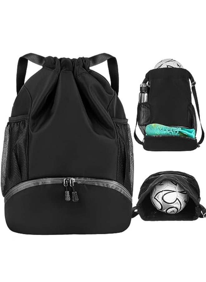 Joyzzz Drawstring Backpack, Dry Wet Separation Storage Bag Backpack, Gym Drawstring Backpack with Shoe Compartment and Ball Compartment, Soccer Bag Sports Football Backpack for Men Women