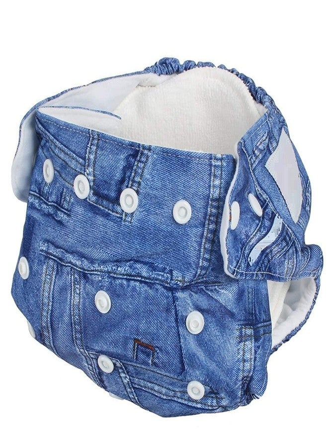 لوكزر حفاضات قماشية قابلة لإعادة الاستخدام للأطفال من لوكزر مع حشوة ماصة، حماية مزدوجة من التسرب، امتصاص عالٍ، تجفيف سريع، مقاومة للبقع، راحة وحماية، حفاضات أطفال قابلة للتعديل بأزرار كبس (تصميم من قماش الدنيم) - Image 2