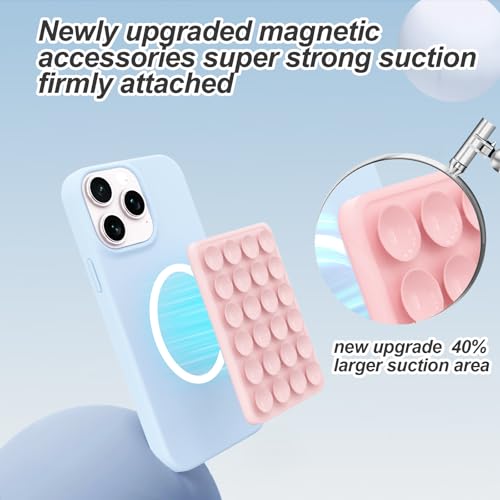 OPOM Magnetic Suction Phone Mount for MagSafe Case,Silicone Sticky Phone Grip Holder for iPhone,Removable Hands-Free Selfie/Video for TikTok & Instagram Influencer/Creator (Light Pink) - Image 2