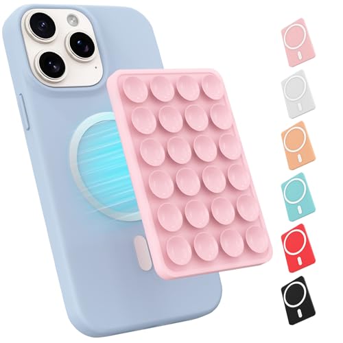 OPOM Magnetic Suction Phone Mount for MagSafe Case,Silicone Sticky Phone Grip Holder for iPhone,Removable Hands-Free Selfie/Video for TikTok & Instagram Influencer/Creator (Light Pink) - Image 1