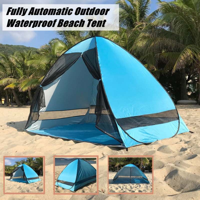 Beach Tent: Light Blue 200×120×130Cm 50+ UPF Protection - 1-Second Setup Popup Tent For Beach Lake Park Outdoor Adventures - Image 1