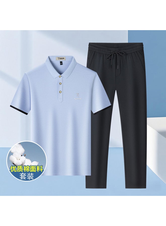 Tucano 7a Antibacterial】men's Cotton Short-sleeve Polo Shirt + Ice Silk Casual Pants - Dad's Outfit Men's Suit - Image 2