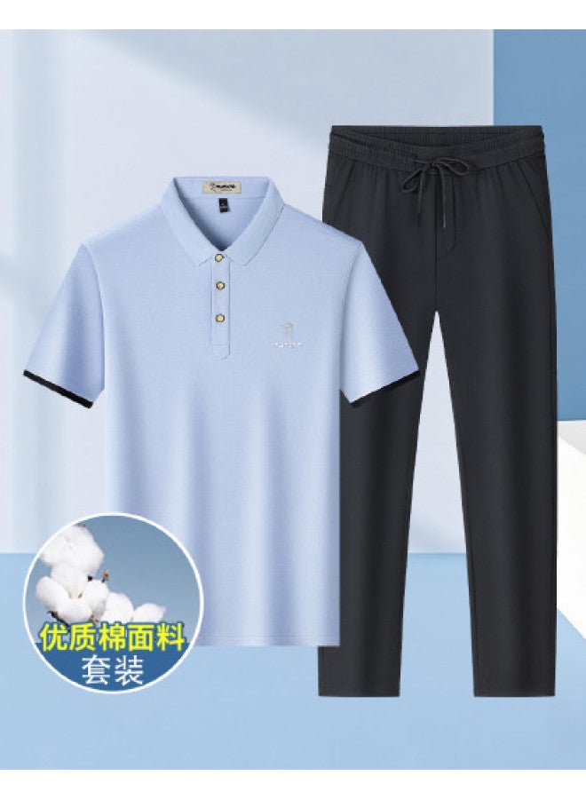 Tucano 7a Antibacterial】men's Cotton Short-sleeve Polo Shirt + Ice Silk Casual Pants - Dad's Outfit Men's Suit - Image 1