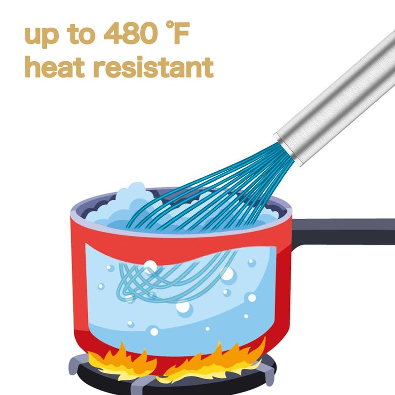 OYV Silicone Whisk,Heat Resistant 480Â°F Whisks For Cooking Non Scratch,Stainless Steel wired wisk,Plastic Rubber Whisk Tool For Nonstick Cookware Pans,Silicon Wisks Set of 4,Blue - Image 5