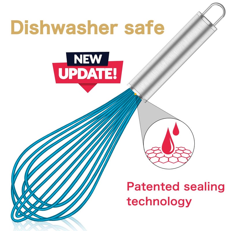 OYV Silicone Whisk,Heat Resistant 480Â°F Whisks For Cooking Non Scratch,Stainless Steel wired wisk,Plastic Rubber Whisk Tool For Nonstick Cookware Pans,Silicon Wisks Set of 4,Blue - Image 2