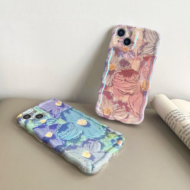 woobles for iPhone Colorful Oil Painting Exquisite Phone Case,Colorful Oil Painting Flower Wristband Lanyard Phone Case with Pearl Lanyard for iPhone 11/12/13/14 Pro Max (Pink,for iPhone 11) Pink for iPhone 11 - Image 5