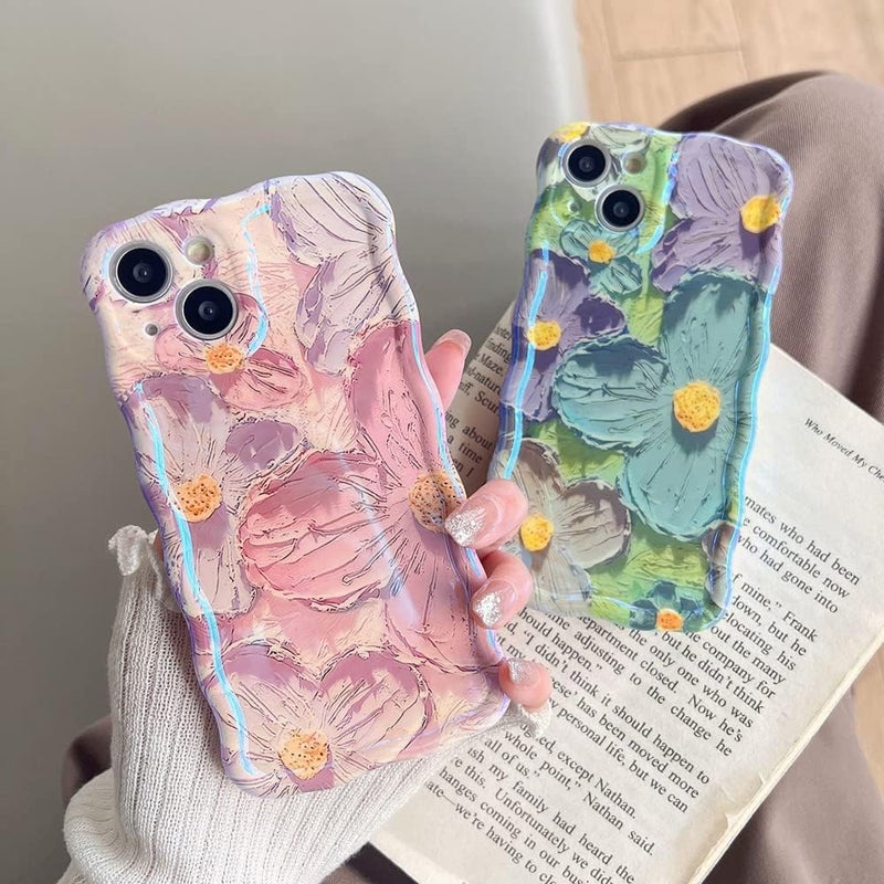 woobles for iPhone Colorful Oil Painting Exquisite Phone Case,Colorful Oil Painting Flower Wristband Lanyard Phone Case with Pearl Lanyard for iPhone 11/12/13/14 Pro Max (Pink,for iPhone 11) Pink for iPhone 11 - Image 4