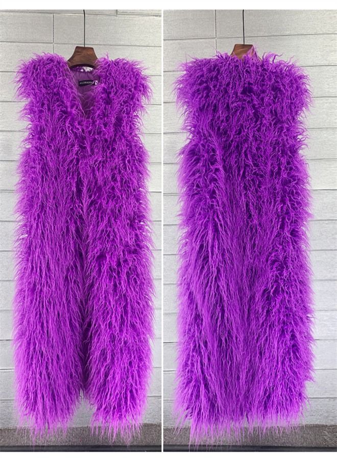 Loquat Extended Faux Fur Warm Vest Purple 