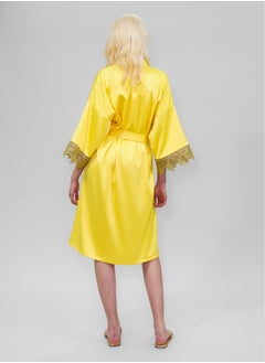 BITOLIA GALLERY Stretch Taffeta Yellow Robe with Gold Lace  - Image 2