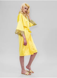 BITOLIA GALLERY Stretch Taffeta Yellow Robe with Gold Lace  - Image 4