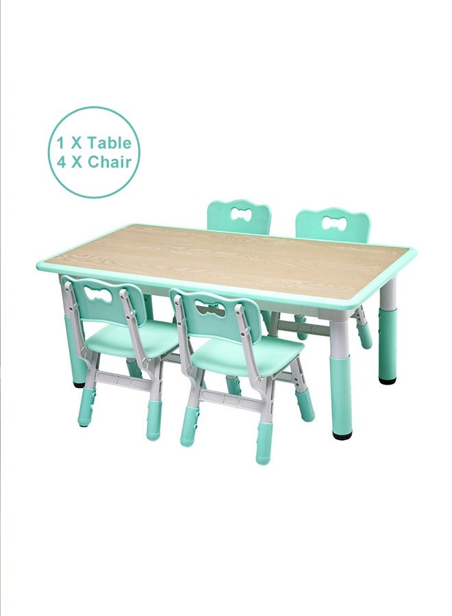 JSAITOYS 5-Piece Kids Table And Chairs Set Height Adjustable Plastic Desk Painting Desktop Toddler Furniture Children Study Tables - Image 1