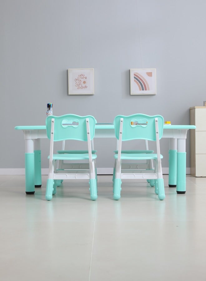 JSAITOYS 5-Piece Kids Table And Chairs Set Height Adjustable Plastic Desk Painting Desktop Toddler Furniture Children Study Tables - Image 2