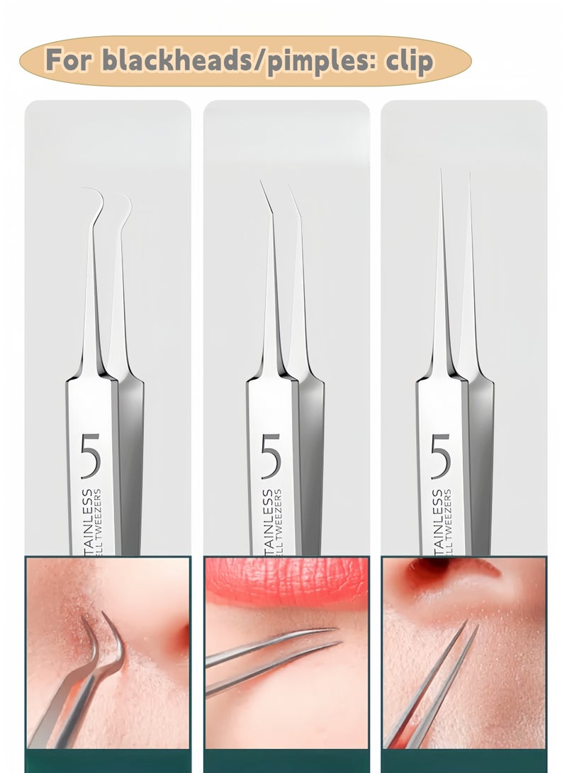 Generic 8-piece set of double headed needle blackhead remover, blackhead remover Comedone extractor, curved blackhead tweezers kit, professional stainless steel blackhead removal tool kit 8-piece set of double headed needle blackhead remover, blackhead remover Comedone extractor, curved blackhead tweezers kit, professional stainless steel blackhead removal tool kit  - Image 4