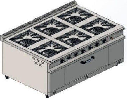 CSA Inox Karacasan Industrial 6+1 Natural Gas 6-Burner Range Cooker 