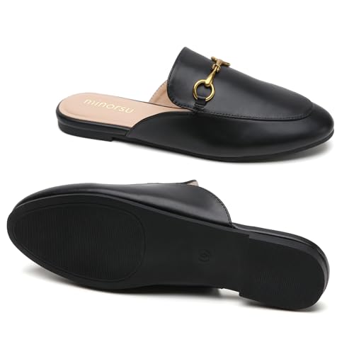 Minorsu Buckle Mules for Women Round Toe Backless Flat Mules Slides Mules Shoes Ladies Slip-on Loafers - Image 4