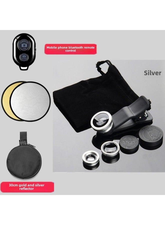 Generic SLR Grade Lens External Wide-angle Macro Fisheye Three-in-one Suit Lens Tremolo Selfie Camera-Body Color:Streamed Silver Lens Remote Control Reflector Three-piece Set  - Image 1