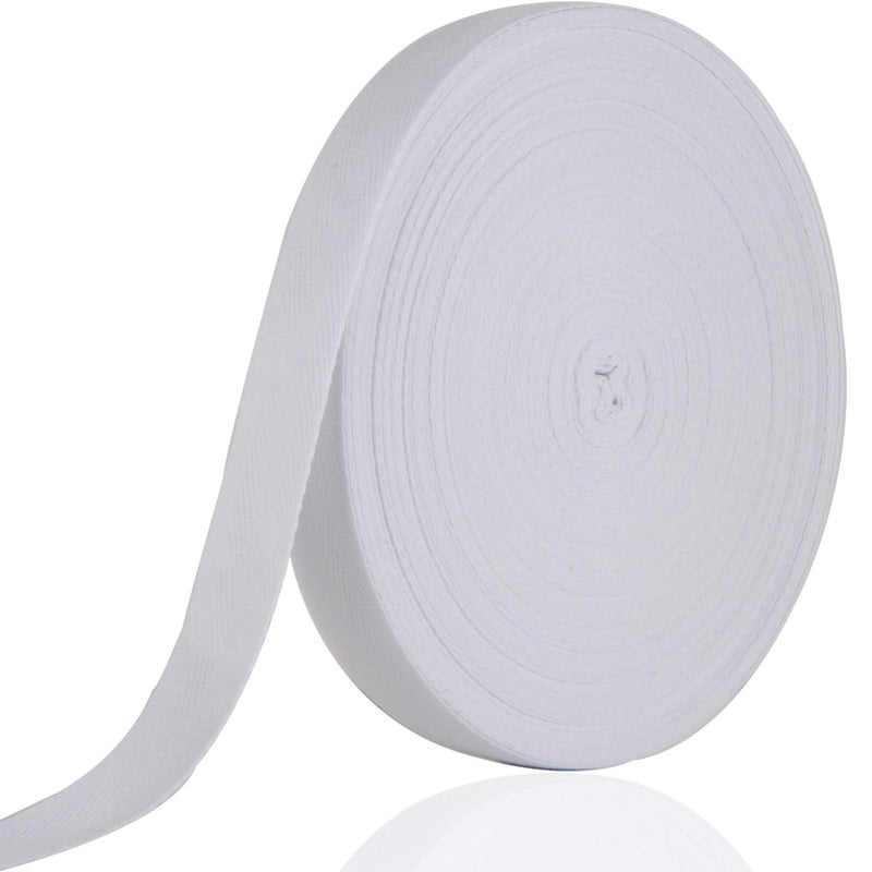50 Yard Cotton Twill Webbing Ribbon, Soft Natural Herringbone Bias Tape for Sewing DIY Craft (White, 1 Inch)