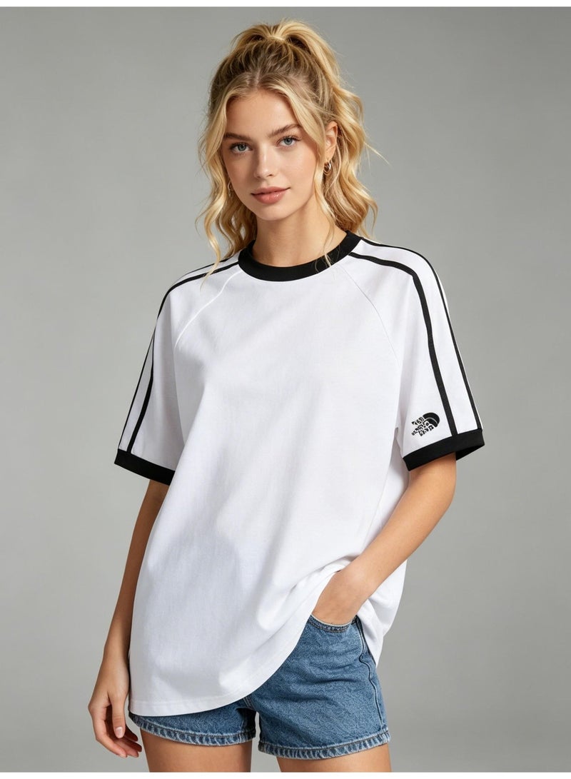 The North Face men's and women's parallel bars contrast short-sleeved T-shirts outdoor casual loose couple's sports tops, cotton structural design T-shirts. - Image 3