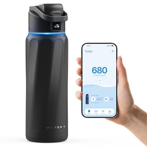 WaterH زجاجة مياه ذكية BOOST مع تذكير وتتبع، زجاجات معزولة مزدوجة الجدران من الفولاذ المقاوم للصدأ، سعة 32 أونصة خالية من BPA بفم واسع للجيم، المكتب، المدرسة، هدية مثالية لعيد الميلاد، الهالوين، رأس السنة الجديدة - Image 1
