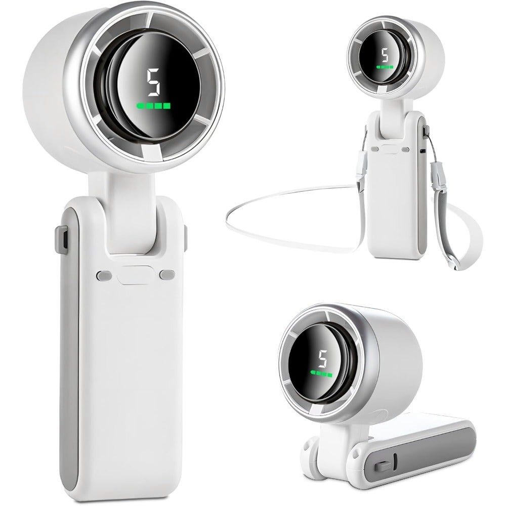 3 IN 1 Mini Handheld Turbo Fan 12H Standby,Desk/Neck Portable Fan with 5 Super Powerful Wind SpeedBrushless Motor, Rechargeable Personal Lash Pocket Fan for Travel Makeup Outdoor
