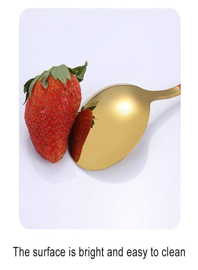 Mockery Long Handle Spoon, Dessert Spoons, Coffee Spoon, Ice Cream Spoon, Sugar Spoon, Stainless Steel Cocktail Stirring Spoons, Mixing Spoon, Dessert Spoon, Milkshake Spoon, Set of 5 (Pink Golden) - Image 4