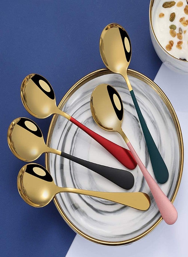 Mockery Long Handle Spoon, Dessert Spoons, Coffee Spoon, Ice Cream Spoon, Sugar Spoon, Stainless Steel Cocktail Stirring Spoons, Mixing Spoon, Dessert Spoon, Milkshake Spoon, Set of 5 (Pink Golden) - Image 2