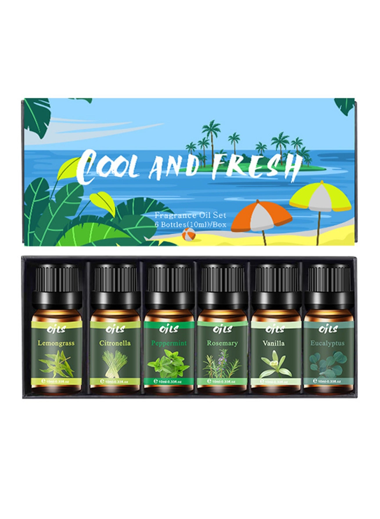 6x10ml Floral Essential Oil Set, Floral Fragrance Gift Set, Suitable For Diffuser, Humidifier, Diy Candle, Air Purifier（Eucalyptus + Vanilla + Lemongrass + Rosemary + Mint + Lemongrass）