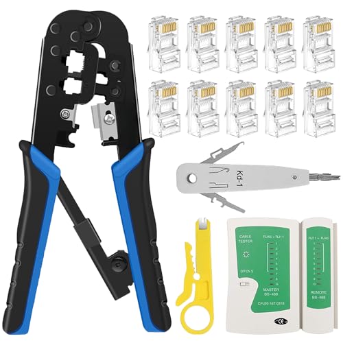 FEDUS RJ45 Crimping Tool Kit, rj45 machine for Cat6A Cat5E Cat5 Ethernet tool kit, 25PCS Connector, Network lan Tester, Cut and Strip Tool, Punch Down - Image 1
