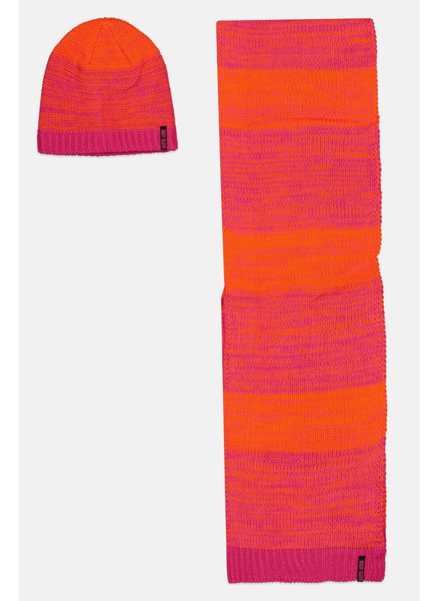Body Glove Women Colorblock Hat Scarves Sets 170 L x 25 H cm, Orange  - Image 2