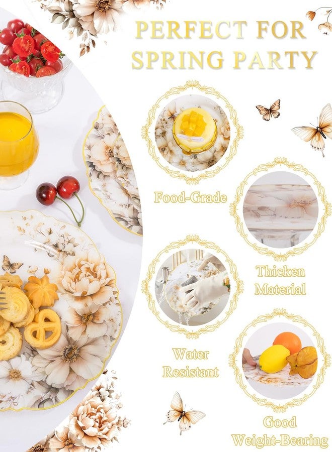 WDF 20Pack Floral Plates Disposable - Fancy Baroque Butterfly Plates - 10’’ and 7’’ Floral Plastic Tableware Decor Suitable for Spring Garden Party/Tea Party/Birthday - Image 2