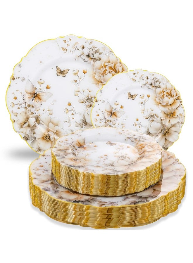 WDF 20Pack Floral Plates Disposable - Fancy Baroque Butterfly Plates - 10’’ and 7’’ Floral Plastic Tableware Decor Suitable for Spring Garden Party/Tea Party/Birthday - Image 1