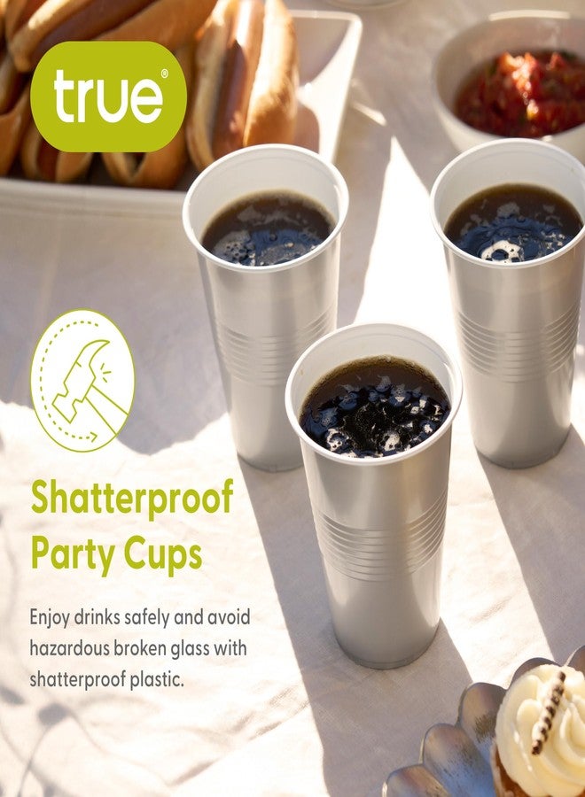 True Silver Plastic Cups, Disposable Plastic Drinking Glasses, Party Cups for Adults, 16oz Silver Set of 24 - Image 4