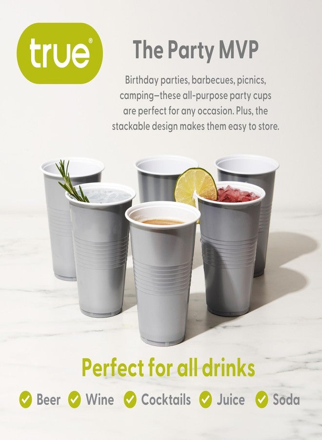 True Silver Plastic Cups, Disposable Plastic Drinking Glasses, Party Cups for Adults, 16oz Silver Set of 24 - Image 5
