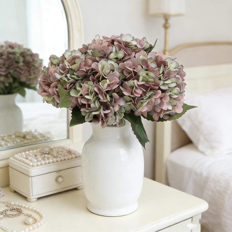 Kimura's Cabin 6pcs Fake Hydrangeas Flowers Vintage Artificial Silk Hydrangea Bouquets with Stems for Wedding Party Home Table Core Decoration (Green Purple, Pack of 6) - Image 3