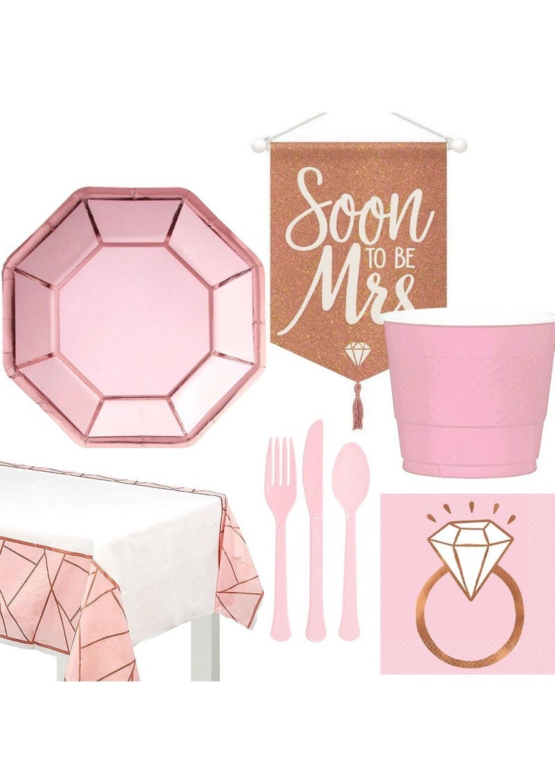 Amscan Future Mrs Premium Tableware Party Supplies, Includes Plates, Cups, Cutlery, Napkins, and Tablecover for 8 Guests  - Image 1