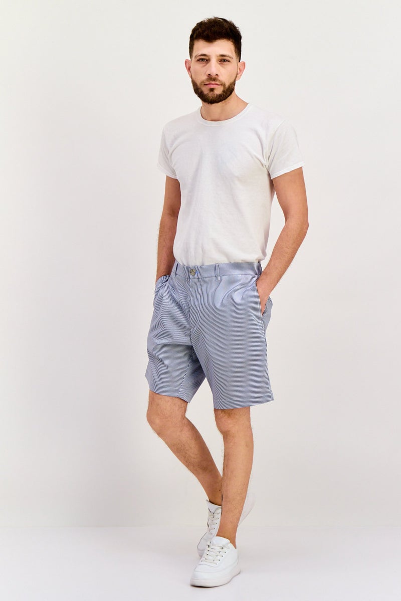 Tailorbyrd Men Stripe Basic Shorts, White - Image 4