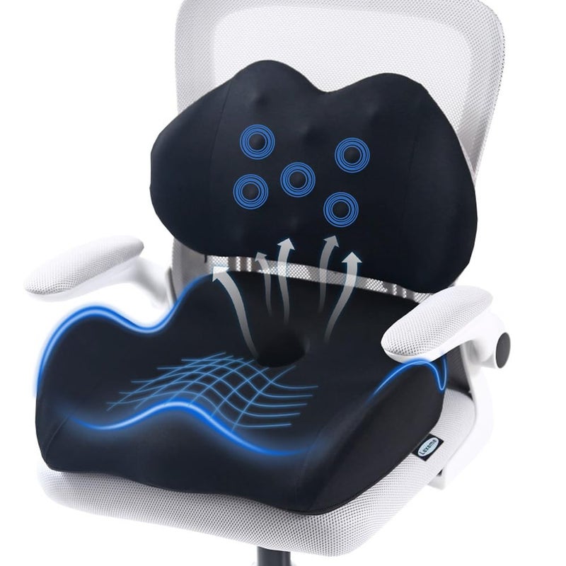 Lexeme X Large Memory Foam Seat Cushion Lumbar Support Pillow for Sciatica & Tailbone Pressure Relief Coccyx Pad for Office Chair, Car,Wheelchair,Home,Office - Image 1
