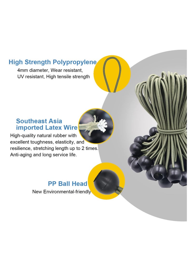 SYOSI 50 Pcs Bungee Cord with Balls, 4 Inch Heavy Duty Tarp Bungees Ties Elastic Tie Down Straps for Tarpaulin Tent Camping Pavilions Flag Marquee(Green) - Image 4