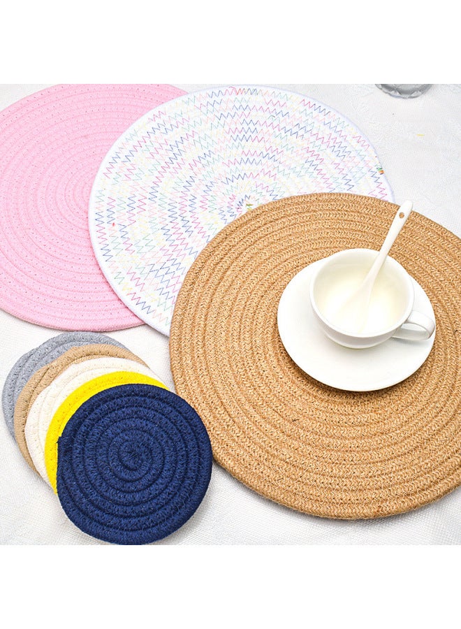 Round Cotton Rope Table Mat Cotton Thread Woven North American Simple Fabric Insulation Placemat Plate Bowl Mat Thickened Durable Coaster-Color:Light Gray-Specifications:Diameter 24cm