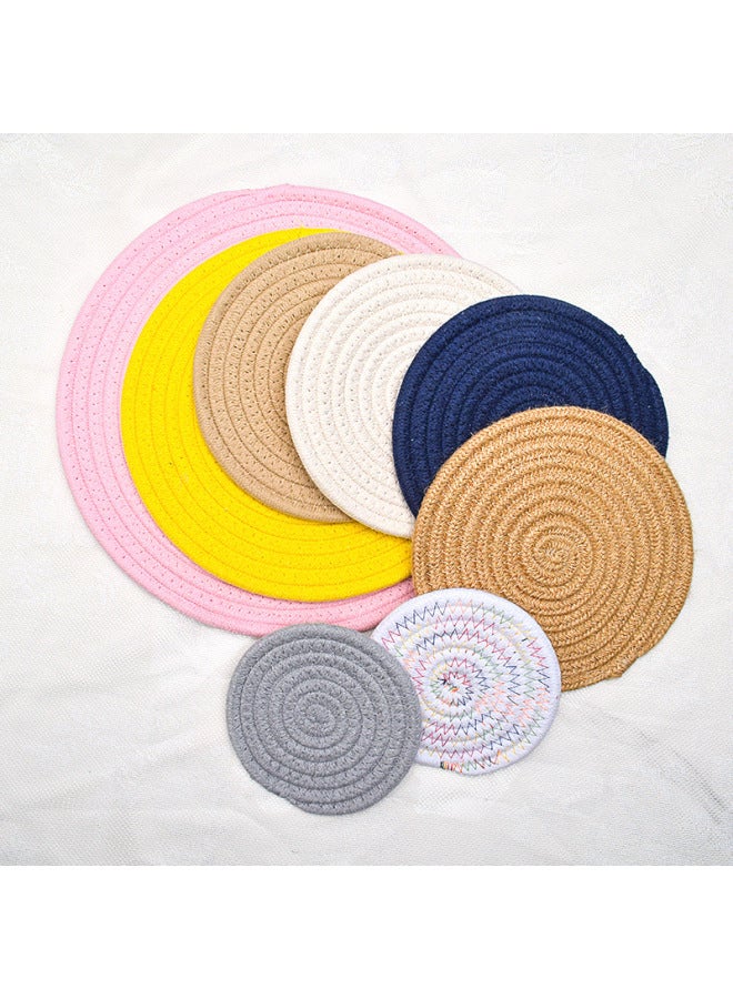 Round Cotton Rope Table Mat Cotton Thread Woven North American Simple Fabric Insulation Placemat Plate Bowl Mat Thickened Durable Coaster-Color:Light Gray-Specifications:Diameter 24cm
