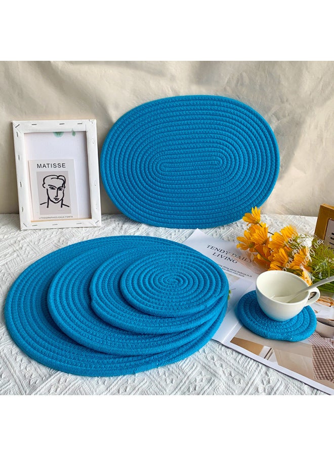 Round Cotton Rope Table Mat Cotton Thread Woven North American Simple Fabric Insulation Placemat Plate Bowl Mat Thickened Durable Coaster-Color:Light Gray-Specifications:Diameter 24cm