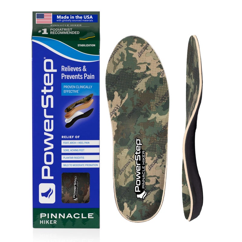 PowerStep Pinnacle Hiker Orthotic Insoles Arch Support for Hiking Boots Plantar Fasciitis Pain Relief Mild Pronation Maximum Cushion Unisex Made in The USA Mens 1213