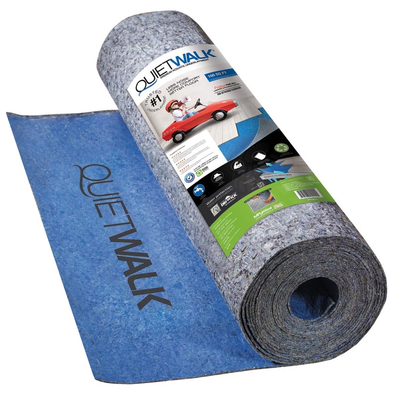 QuietWalk Underlayment 100 sq ft â€“ 3 mm Thick â€“ for Laminate & Hardwood Floors â€“ Approved for Pre-Attached Pad â€“ Recycled Fiber â€“ Floating Install â€“ Sound & Moisture Barrier â€“ Made in USA