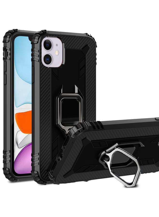 اس-توب جراب لهاتف iPhone 12 mini مصنوع من ألياف الكربون مع حامل حلقي يدور 360 درجة - Image 1