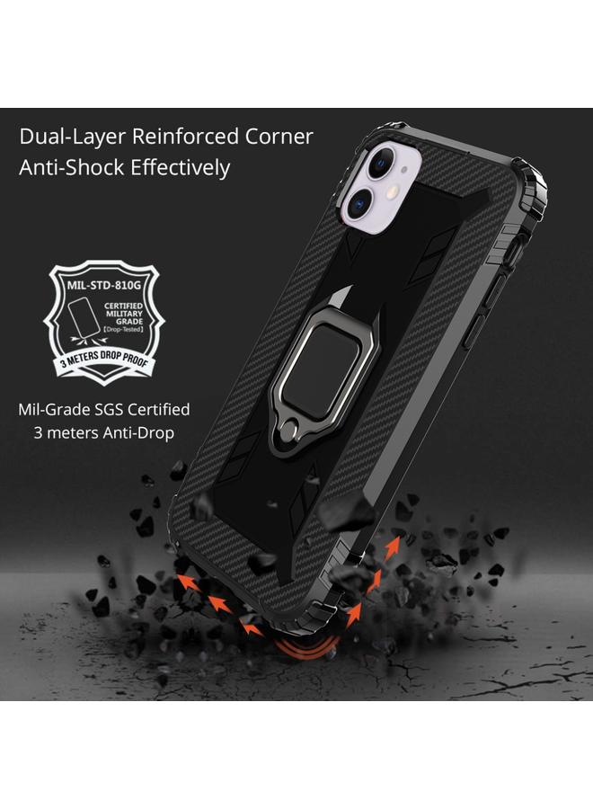 اس-توب جراب لهاتف iPhone 12 mini مصنوع من ألياف الكربون مع حامل حلقي يدور 360 درجة - Image 3