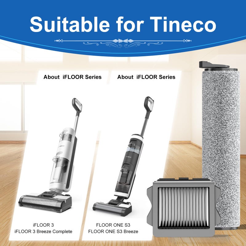 Nukisa Vacuum Mop Replacement Parts Compatible with Tineco Roller Brush Replacement, Suitable with Ifloor 3 Series, Floor One S3 Series, Ifloor 5 Breeze Cleaner, Set Includes 2 Roller Brushes and 5 Filters - Image 2